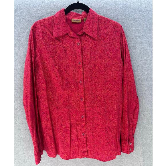 Wrangler Tops - Wrangler Women's L VTG Inspired Red Floral Snap Closure Collared Shirt Western